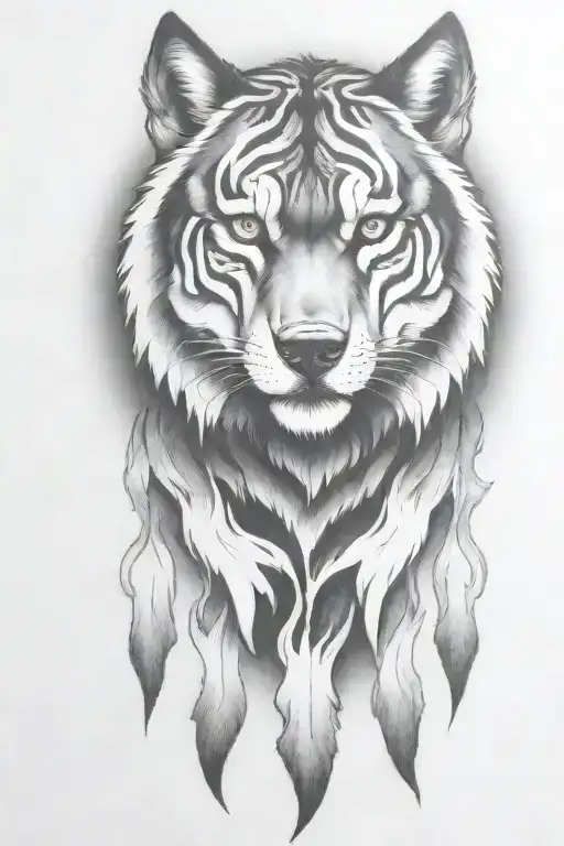 hell hound wolf   with flames   tattoo design idea