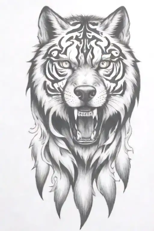 hell hound wolf   with flames coming downwards tattoo design idea