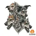hell hound 3 heads with flames tattoo design idea
