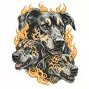 hell hound 3 heads with flames tattoo design idea