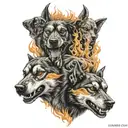 hell hound 3 heads with flames tattoo design idea