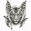 tiger with feathers hanging under   tattoo design idea