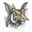 tiger with feathers hanging under   tattoo design idea