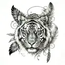 tiger with feathers hanging under   tattoo design idea