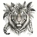 tiger with feathers hanging under   tattoo design idea