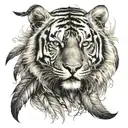 tiger with feathers hanging under   tattoo design idea