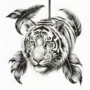 white tiger with feathers hanging  tattoo design idea
