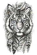 tiger with feathers dangling tattoo design idea