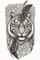 tiger with feathers dangling tattoo design idea