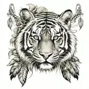 tiger with feathers on strings hanging  tattoo design idea