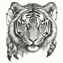 tiger with feathers on strings hanging  tattoo design idea
