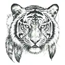 tiger with feathers on strings hanging  tattoo design idea