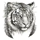 tiger with feathers on strings hanging  tattoo design idea