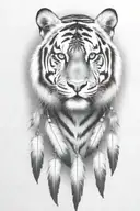 tiger with feathers dangling tattoo design idea