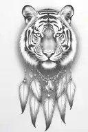 tiger with feathers dangling jems and crystals tattoo design idea