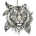 tiger with feathers hanging dangling   tattoo design idea