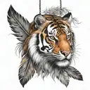 tiger with feathers on strings hanging  tattoo design idea