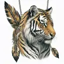 tiger with feathers on strings hanging  tattoo design idea