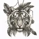 tiger with feathers on strings hanging  tattoo design idea