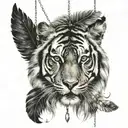 tiger with feathers on strings hanging  tattoo design idea