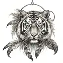 tiger with feathers hanging dangling   tattoo design idea