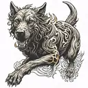 hell hound  with flames tattoo design idea