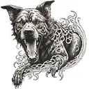 hell hound  with flames tattoo design idea