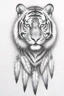 tiger with feathers dangling jems and crystals tattoo design idea