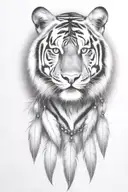 tiger with feathers dangling jems and crystals tattoo design idea