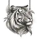 tiger with long feathers on  hanging  tattoo design idea