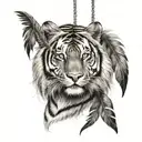 tiger with long feathers on  hanging  tattoo design idea