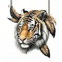 tiger with long feathers on  hanging  tattoo design idea