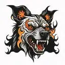 hell hound 3 heads with flames tattoo design idea