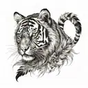 tiger with feathers hanging under   tattoo design idea