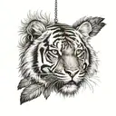 tiger with feathers hanging under   tattoo design idea