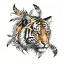 tiger with feathers dangling tattoo design idea