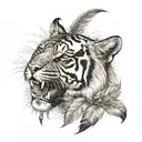 tiger with feathers dangling tattoo design idea
