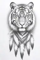 tiger with feathers dangling tattoo design idea