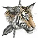 tiger with feathers hanging dangling   tattoo design idea