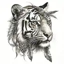 tiger with feathers dangling   tattoo design idea