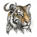 tiger with feathers hanging dangling   tattoo design idea