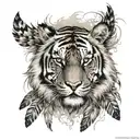 tiger with feathers hanging dangling   tattoo design idea