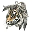 tiger with feathers hanging dangling   tattoo design idea