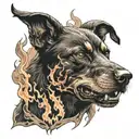 hell hound  with flames tattoo design idea