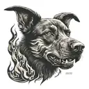 hell hound  with flames tattoo design idea