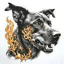 hell hound  with flames tattoo design idea
