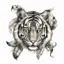 tiger with feathers hanging under   tattoo design idea