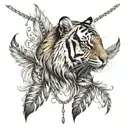 tiger with feathers hanging under   tattoo design idea