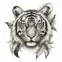 tiger with feathers hanging under   tattoo design idea