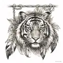 tiger with feathers hanging dangling   tattoo design idea